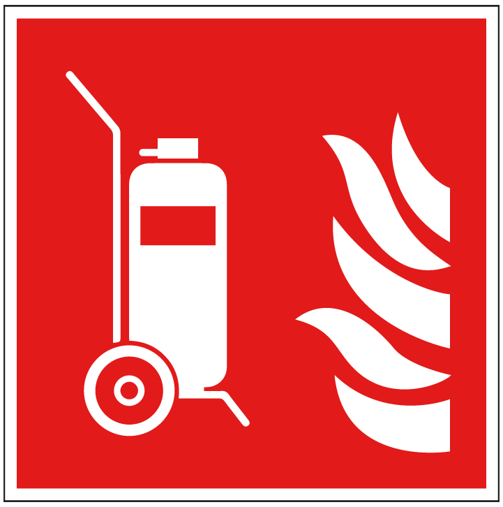 pictogram mobiele brandblusser, rood wit, vierkant, iso 7010, f009